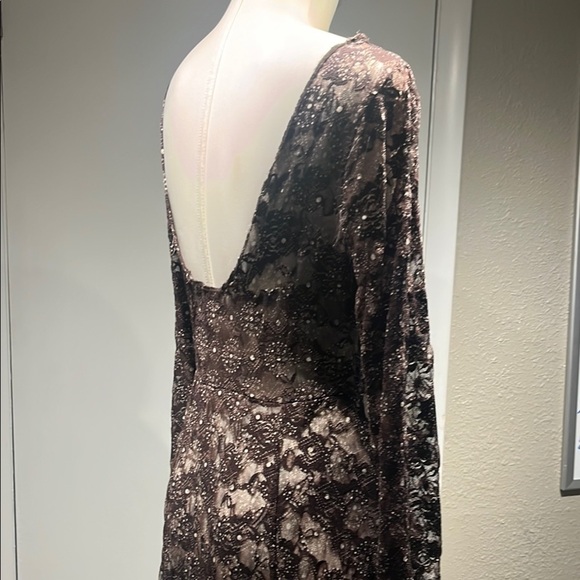 Adore Brown Tan Asymmetrical Gown with Bishop Sleeves - Picture 4 of 16